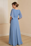 Dusty Blue A Line V Neck Chiffon Mother of the Bride Dress with Appliques