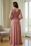 Dusty Rose Chiffon Mother of the Bride Dress with Appliques