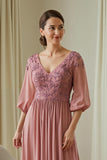 Dusty Rose Chiffon Mother of the Bride Dress with Appliques