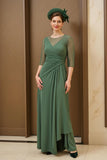 Dark Green A Line Ruched Chiffon Mother of the Bride Dress