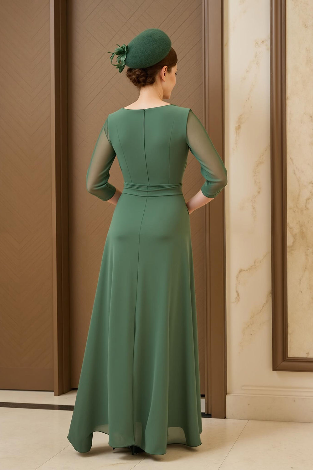 Dark Green A Line Ruched Chiffon Mother of the Bride Dress