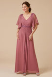 Desert Rose Chiffon A Line Appliqued Mother of the Bride Dress with Sleeves