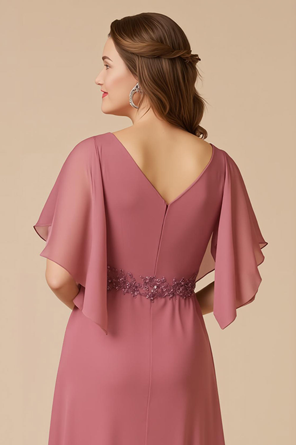 Desert Rose Chiffon A Line Appliqued Mother of the Bride Dress with Sleeves