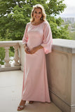 A-Line Candy Pink Bateau Neck 3/4 Sleeve Chiffon Long Mother of the Bride Dress