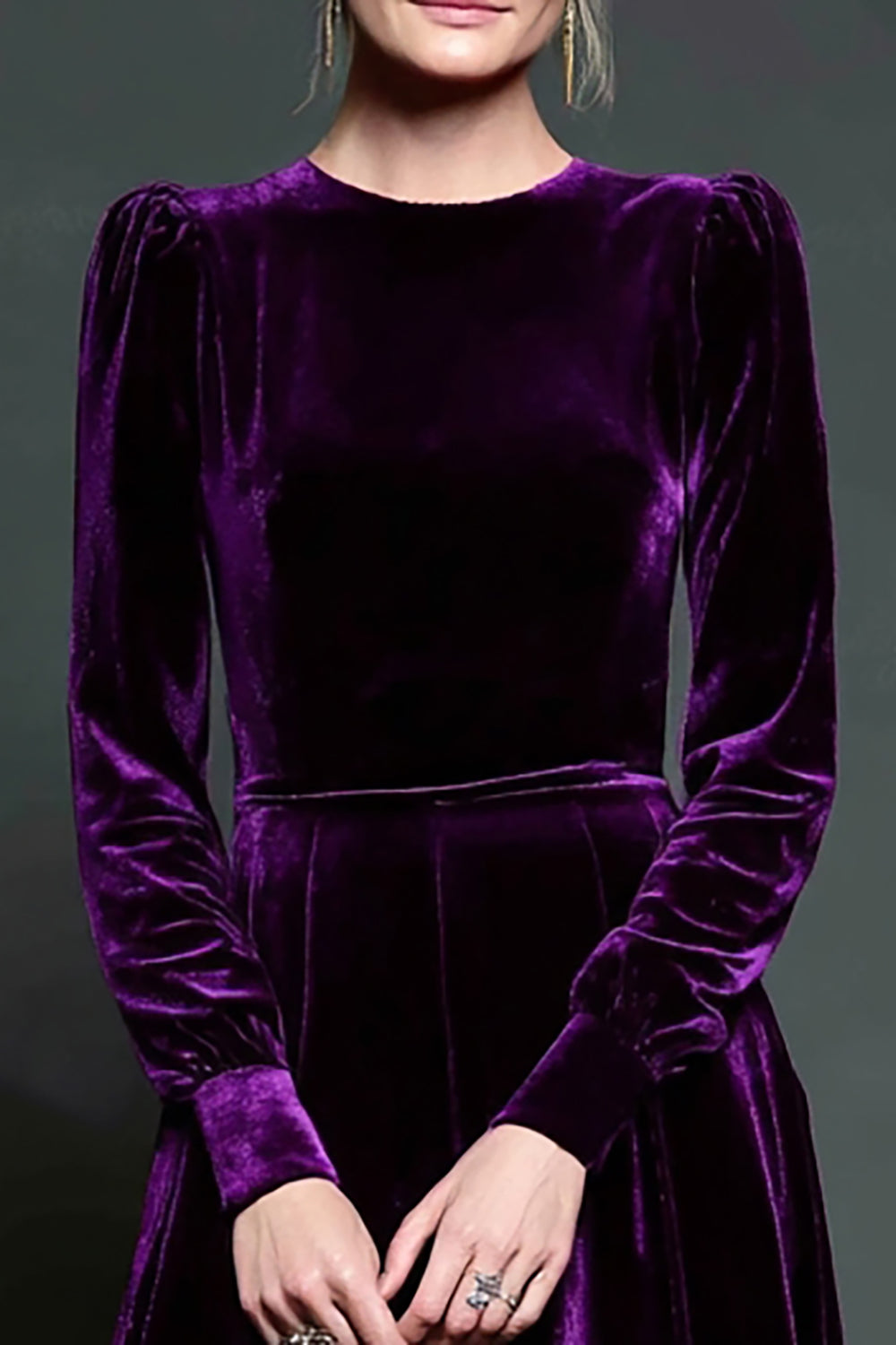 A Line Dark Purple Velvet Formal Dress with Long Sleeves