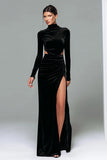 Black Velvet High Neck Long Sleeves Holiday Party Dress