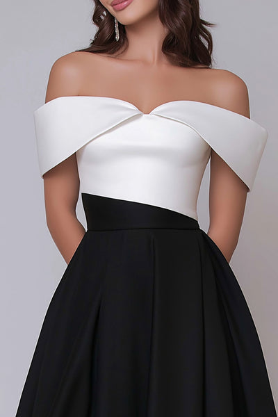 WEDTREND Women Off The Shoulder Formal Dress Black And White A Line