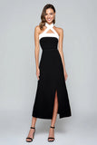 A Line Black And White Cross Criss Straps Midi Formal Dress