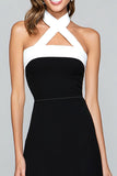 A Line Black And White Cross Criss Straps Midi Formal Dress