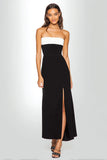 A Line Black And White Strapless Midi Formal Dress