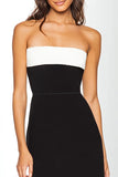 A Line Black And White Strapless Midi Formal Dress