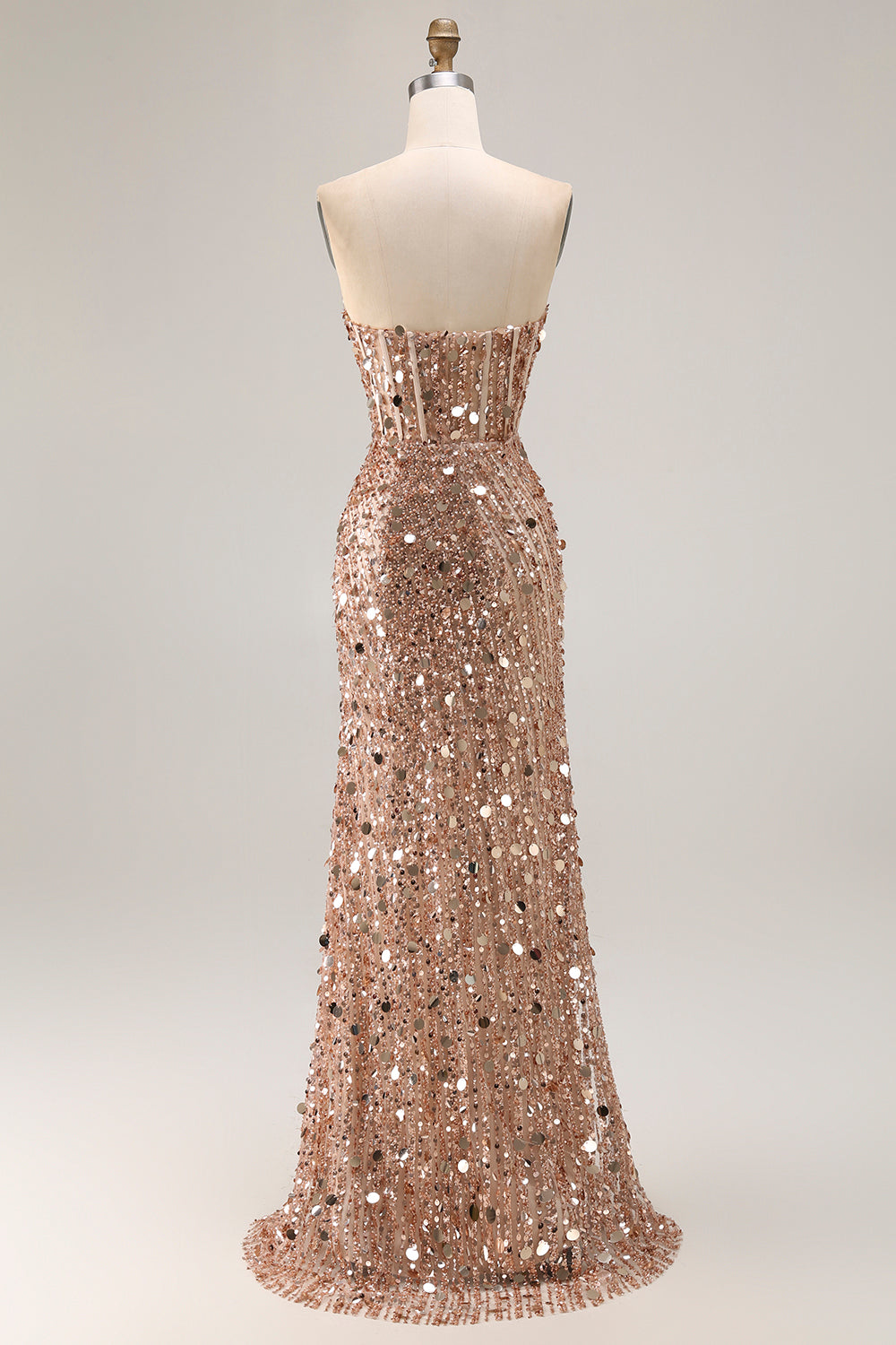 Sparkly Champagne Strapless A Line Prom Dress