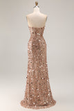 Sparkly Champagne Strapless A Line Prom Dress