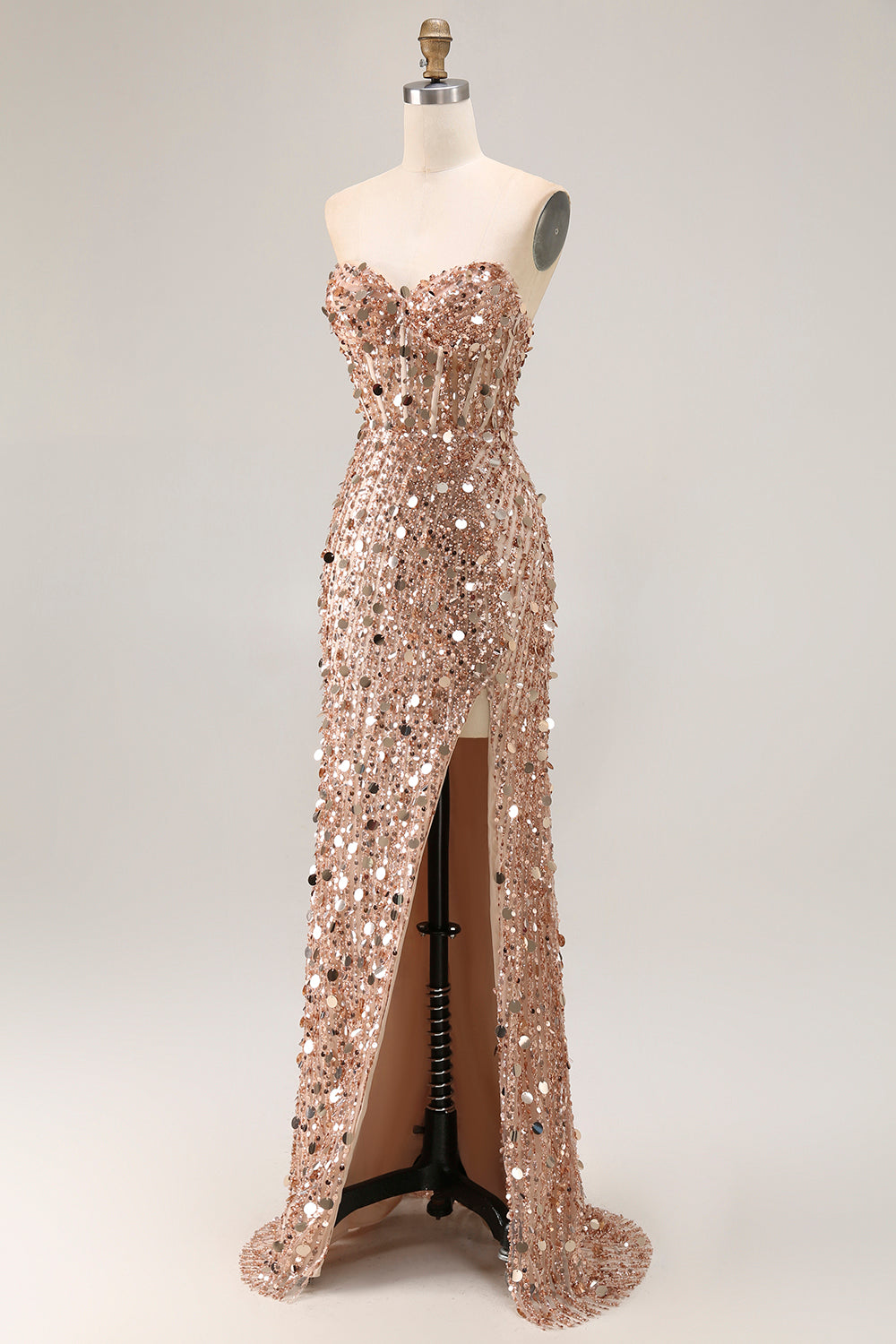 Sparkly Champagne Strapless A Line Prom Dress