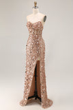 Sparkly Champagne Strapless A Line Prom Dress