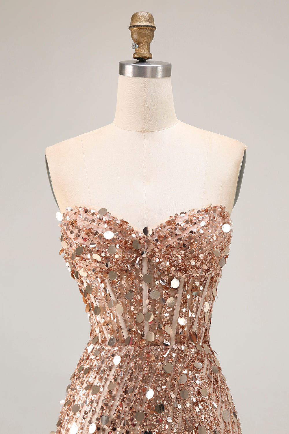 Sparkly Champagne Strapless A Line Prom Dress