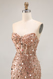 Sparkly Champagne Strapless A Line Prom Dress