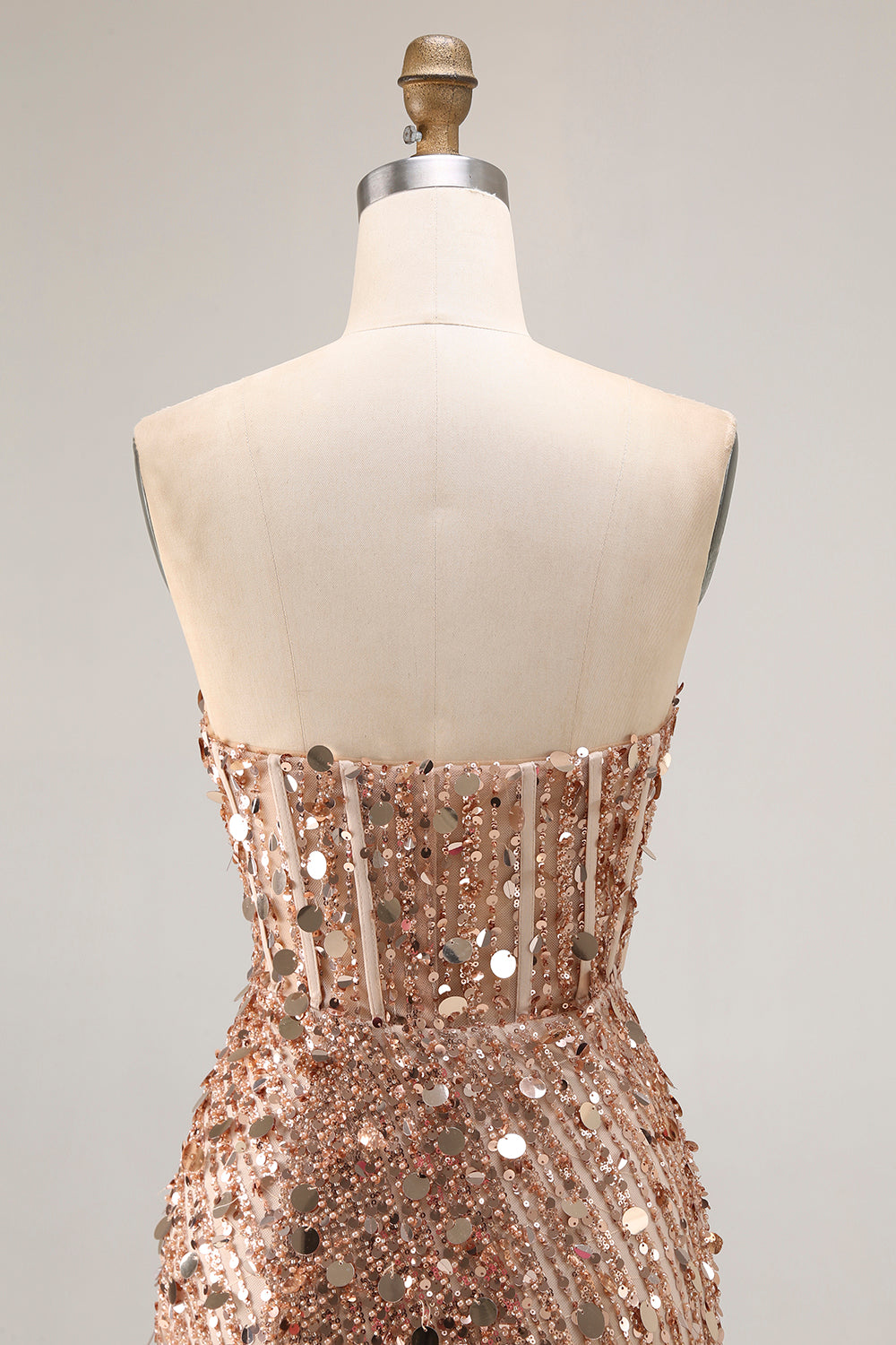 Sparkly Champagne Strapless A Line Prom Dress