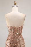 Sparkly Champagne Strapless A Line Prom Dress