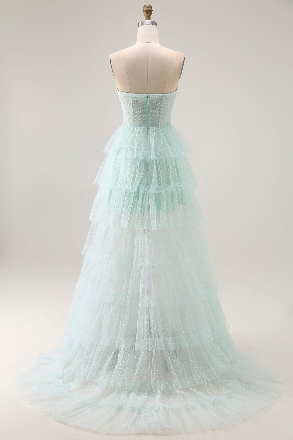 Light Green Tiered Strapless A Line Prom Dress