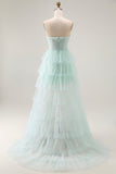Light Green Tiered Strapless A Line Prom Dress