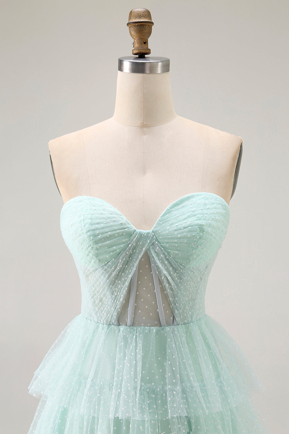 Light Green Tiered Strapless A Line Prom Dress