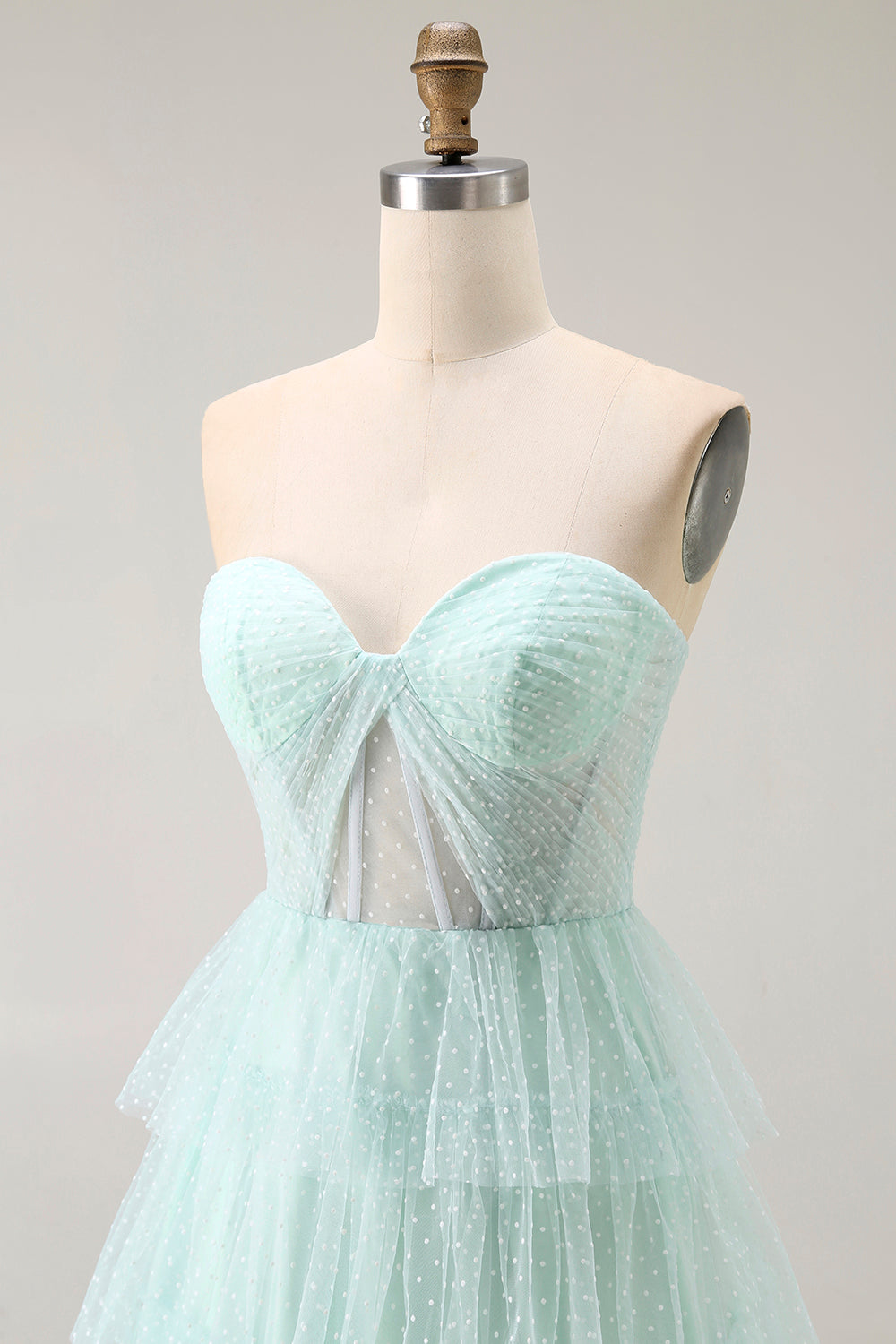 Light Green Tiered Strapless A Line Prom Dress