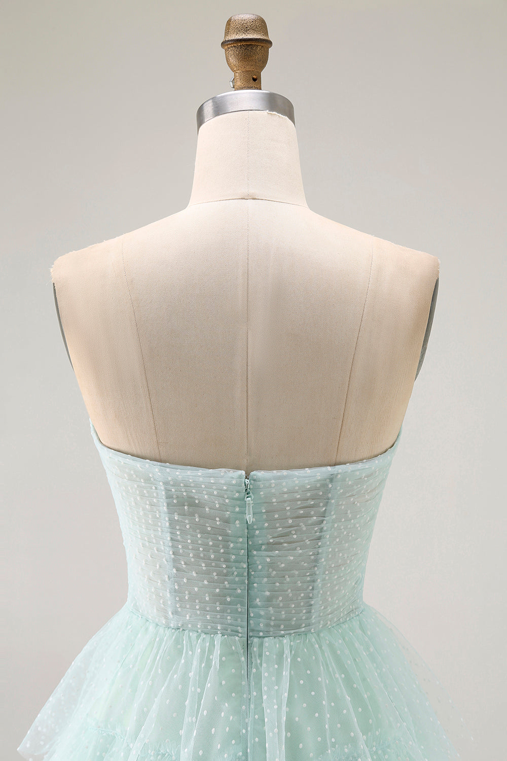 Light Green Tiered Strapless A Line Prom Dress