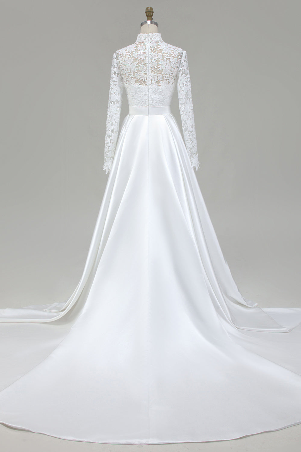 Ivory A-Line High Neck Modest Wedding Dress With Lace