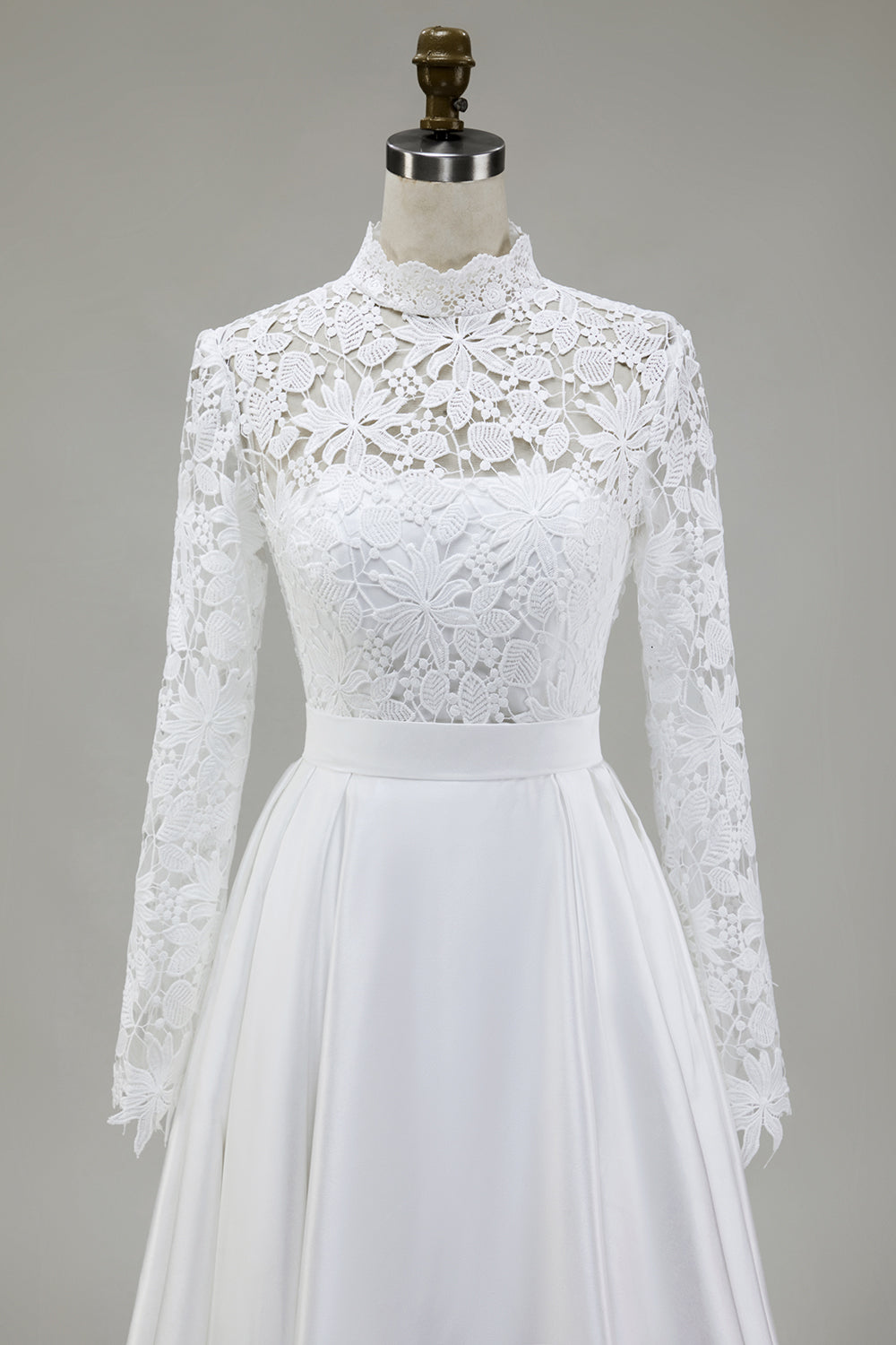 Ivory A-Line High Neck Modest Wedding Dress With Lace