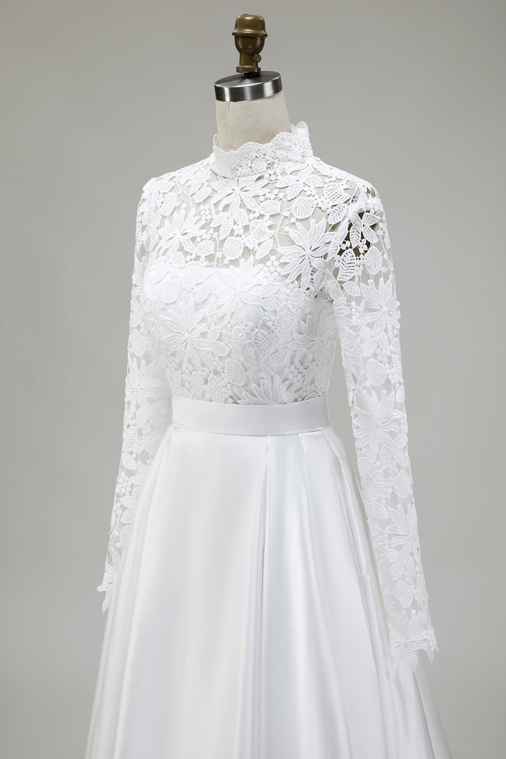 Ivory A-Line High Neck Modest Wedding Dress With Lace