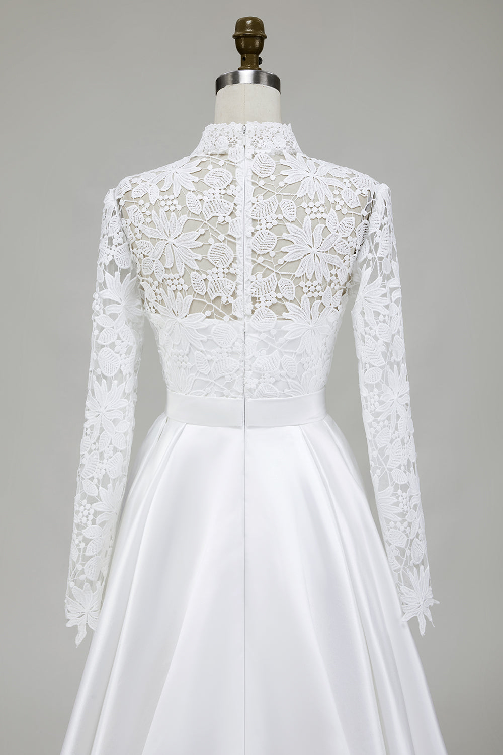 Ivory A-Line High Neck Modest Wedding Dress With Lace