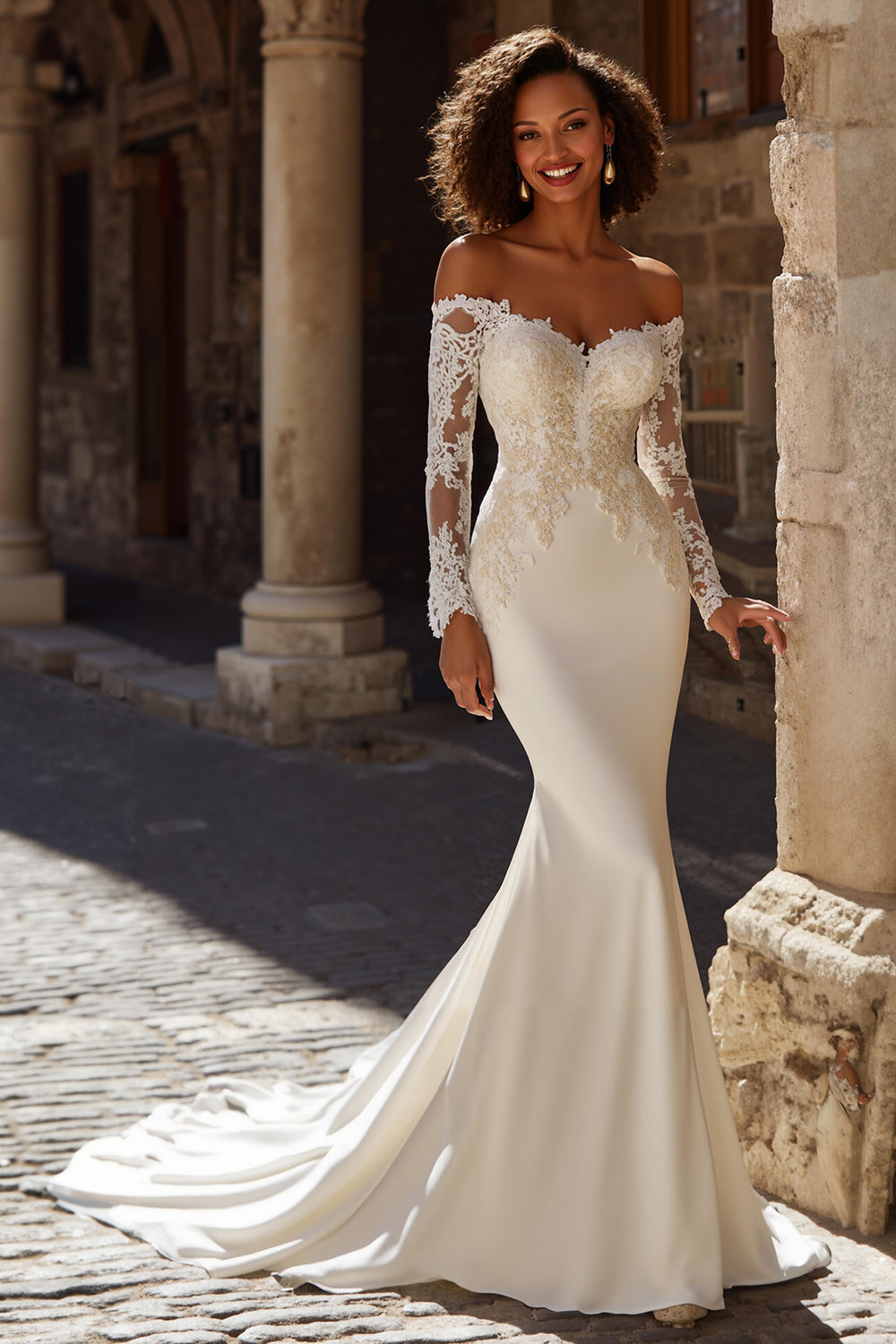 Off The Shoulder Ivory Lace Mermaid Wedding Dress