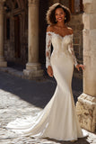 Off The Shoulder Ivory Lace Mermaid Wedding Dress