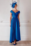 Royal Blue Off the Shoulder Satin A Line Mother of the Bride Dress