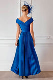 Royal Blue Off the Shoulder Satin A Line Mother of the Bride Dress