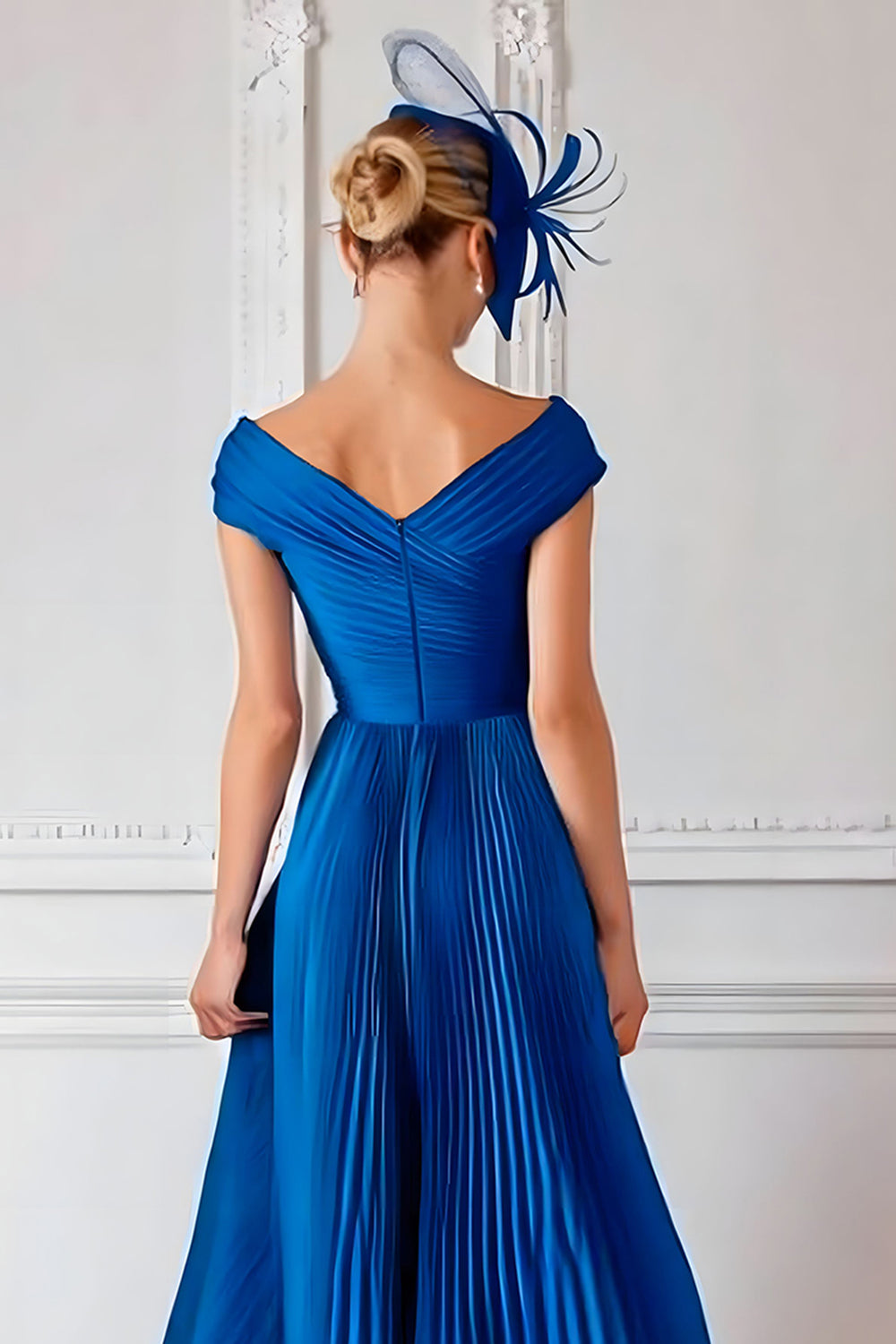 Royal Blue Off the Shoulder Satin A Line Mother of the Bride Dress