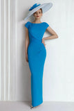 Sheath Chiffon Blue Bateau Mother of the Bride Dress with Cap Sleeves