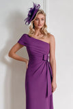 Grape Chiffon One Shoulder Sheath Ruched Mother of the Bride Dress