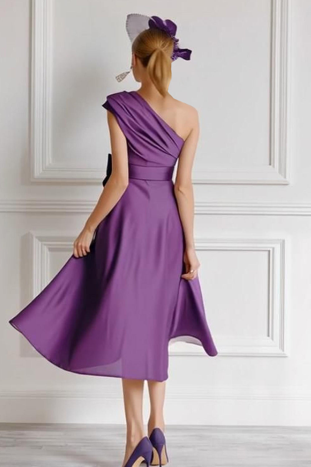 Chiffon Grape One Shoulder A Line Mother of the Bride Dress with Bowknot