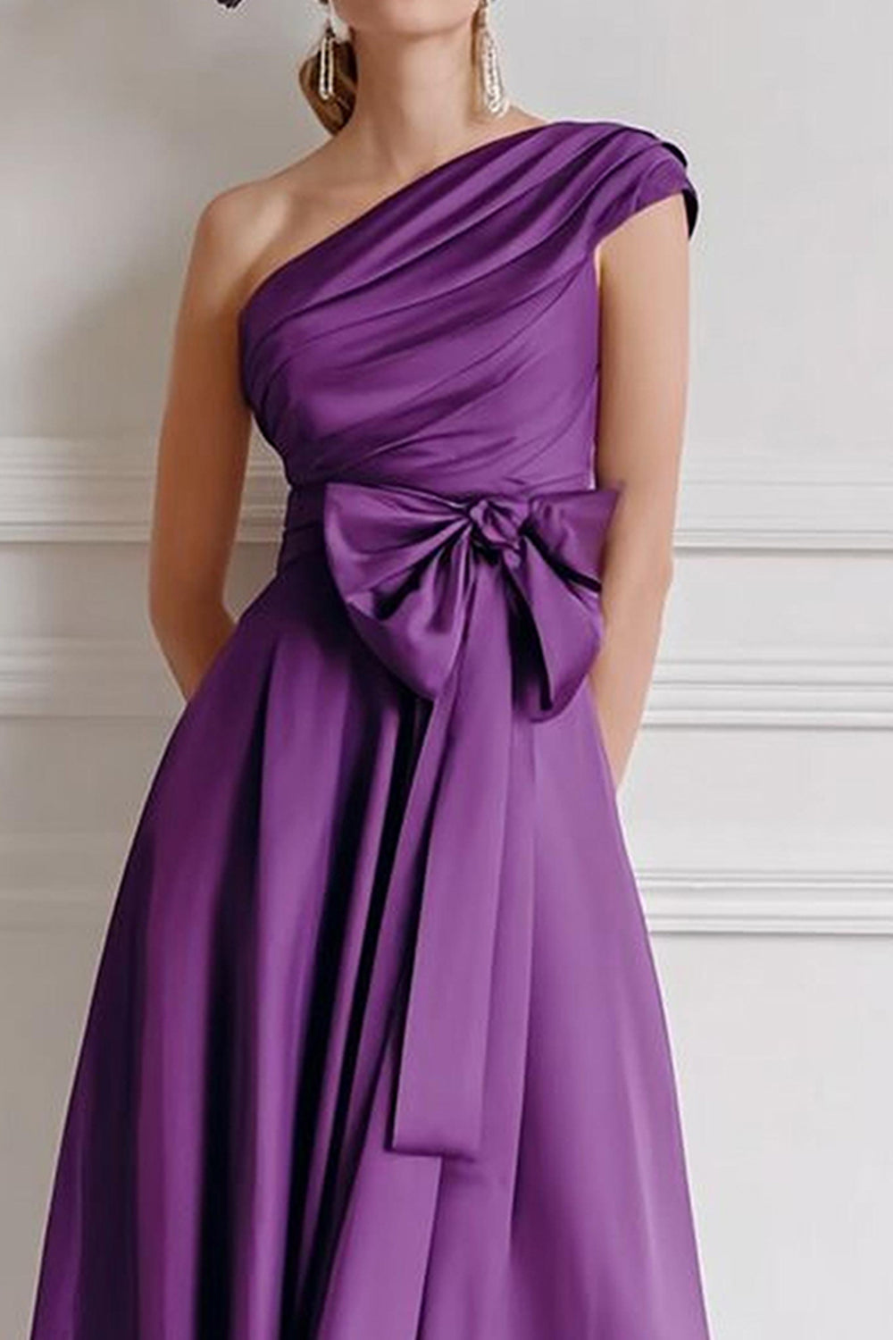 Chiffon Grape One Shoulder A Line Mother of the Bride Dress with Bowknot