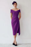 Grape Off the Shoulder Sheath Mother of the Bride Dress with Slit