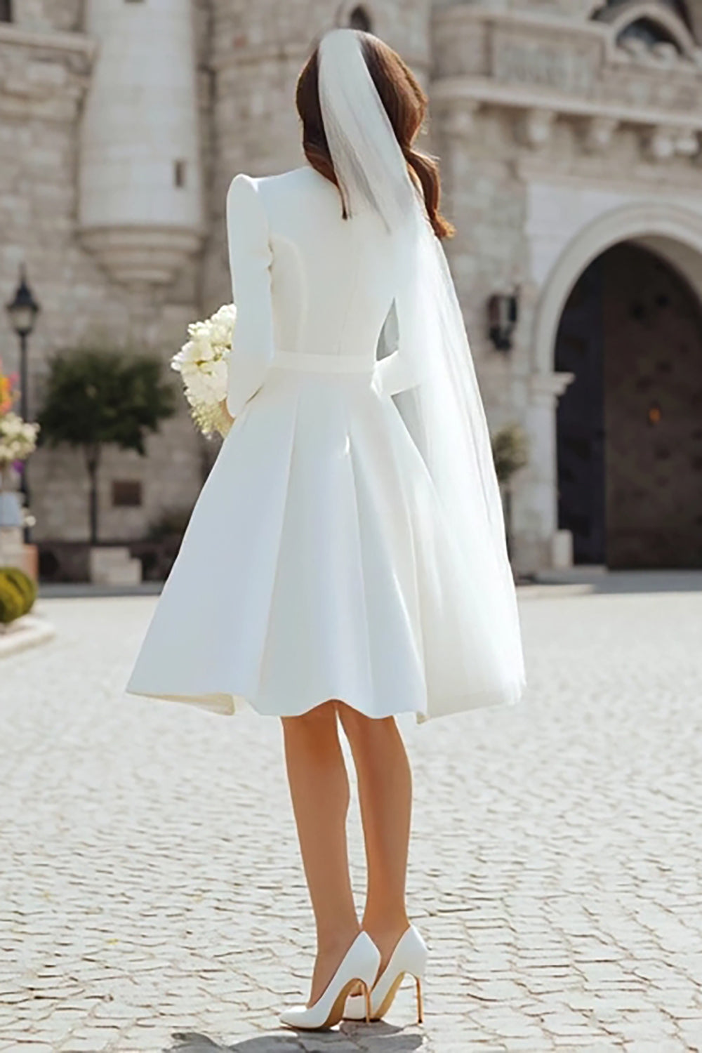 Ivory A-Line Long Sleeve Engagement Dress