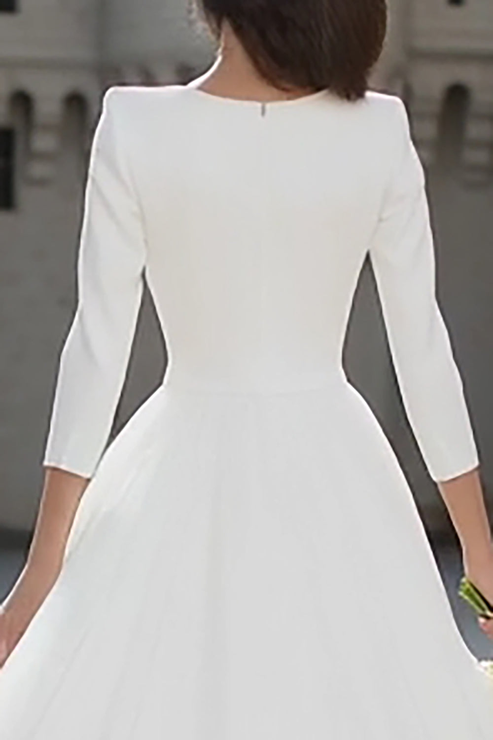 Ivory V-Neck A-Line Midi Engagement Dress With 3/4 Sleeves