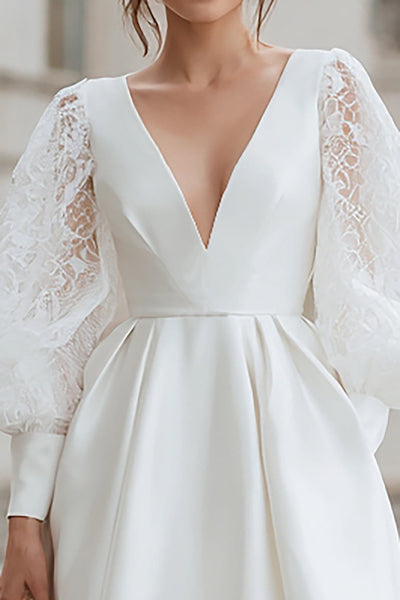 Wedtrend Women Ivory A-Line Bridal Shower Dress V-Neck Long Sleeve