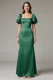 Dark Green Sheath Square Neck Maxi Evening Dress