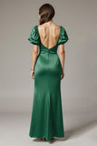 Dark Green Sheath Square Neck Maxi Evening Dress