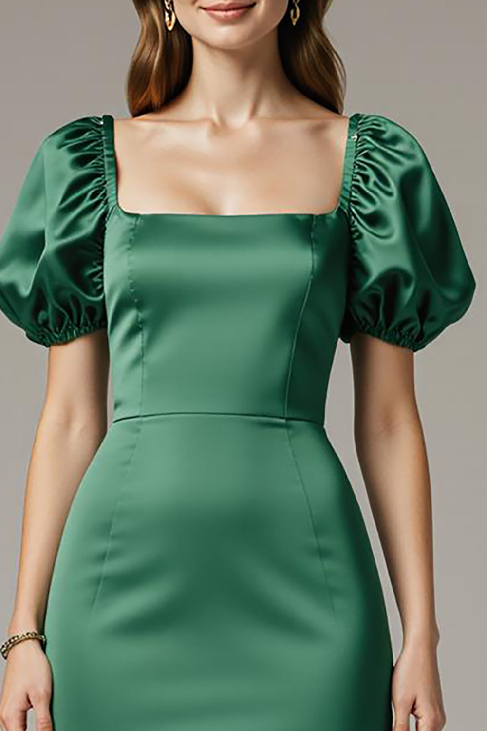 Dark Green Sheath Square Neck Maxi Evening Dress