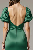 Dark Green Sheath Square Neck Maxi Evening Dress