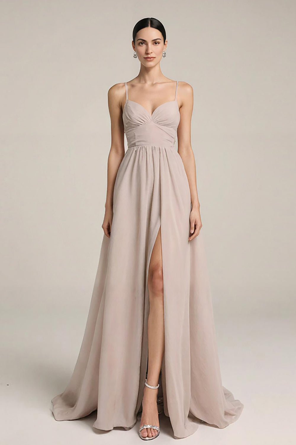 Fog Satin A Line Long Evening Dress with Slit